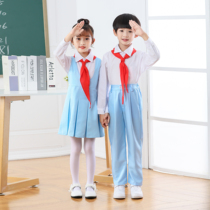 Children middle and university students poetry recitation blue uniform big chorus host flag raiser costume Feng Lin same paragraph