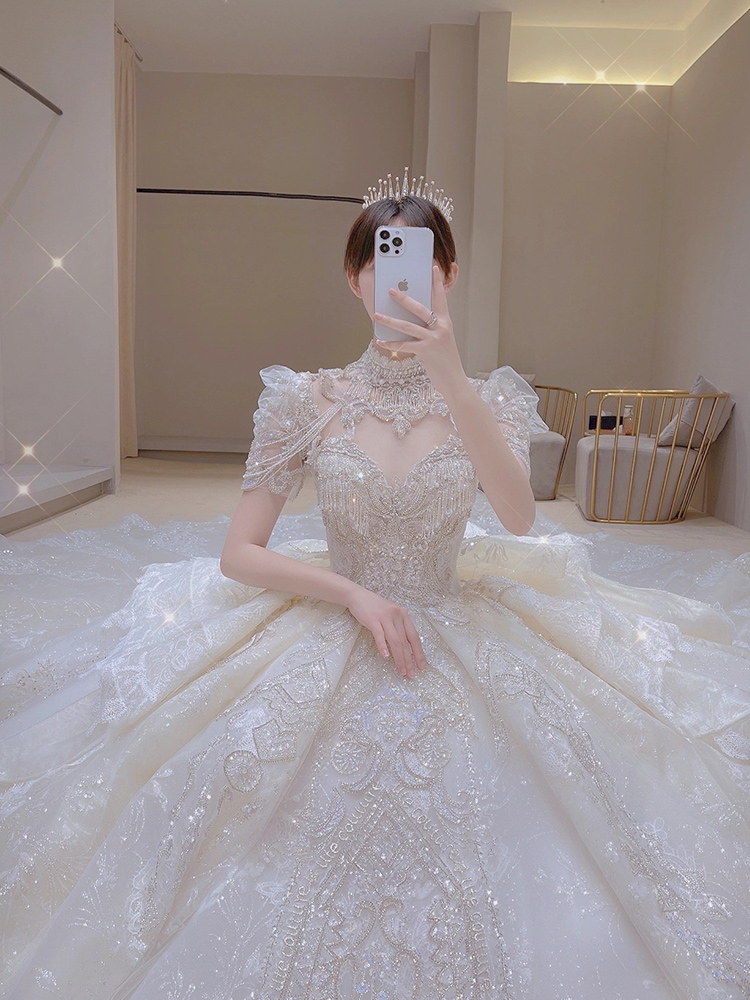 French Fighting Princess Wedding 2024 New Bride Female Female Lord Yarn Heavy Industry Luxury Drag Advanced Palace French Fighting Princess Wedding 2024 New Bride Female Female Lord Yarn Heavy Industry Luxury Drag Advanced Palace