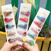 Childrens color quicksand fruit hairpin Girls hair hair headdress clip does not hurt hair bb clip Baby hair ornaments broken hairpin