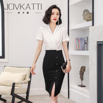 Professional suit Lady summer short sleeve President work clothes white collar workplace shirt dress stewardess dress tide