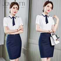 Professional shirt ladies summer short-sleeved fashion stewardess uniform hotel front desk reception work dress beauty salon set