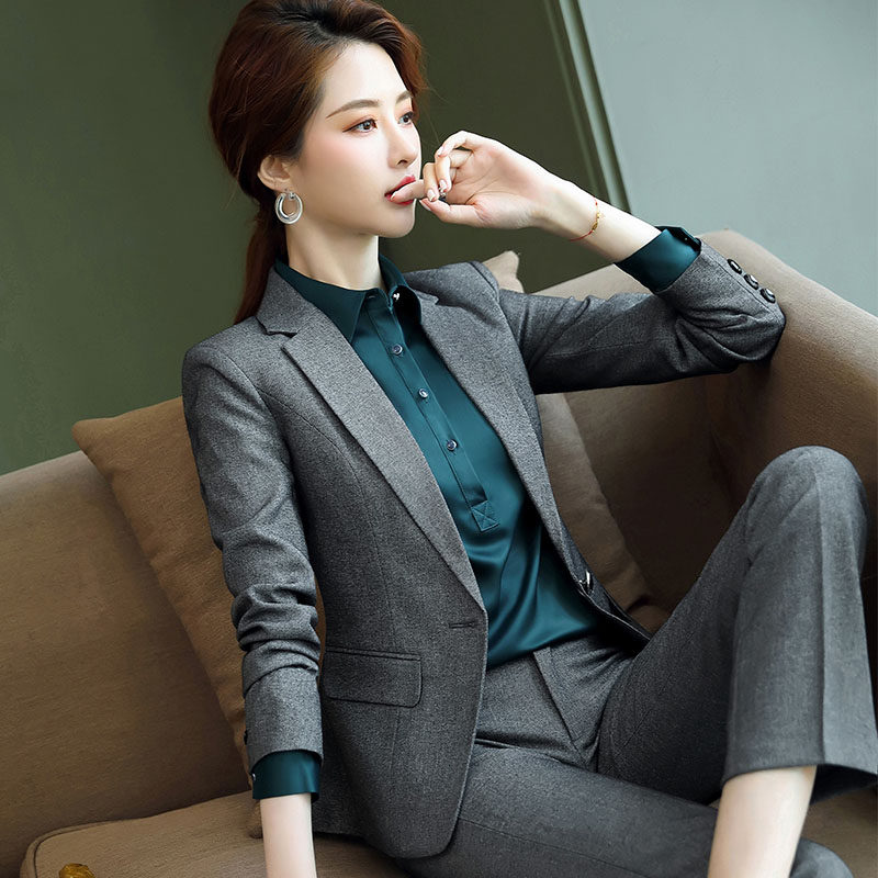 High-end Work Clothes Suit Sample House Display Center Workwear Women Autumn Winter Work Business Positive Dress President Temperament Grey Suit