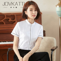 High-end professional shirt ladies summer short-sleeved white-collar workplace bottoming shirt overalls beauty salon manager tooling