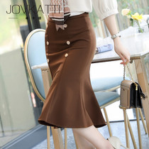 High-end professional suit female two-piece Korean temperament fashion shirt high waist slim bag hip fishtail skirt dress dress