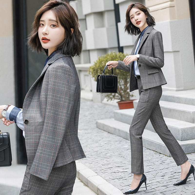 Han Edition Fashion Plaid Suit Suit Woman 2022 Spring and Autumn Work temperament to work with big size for body workwear