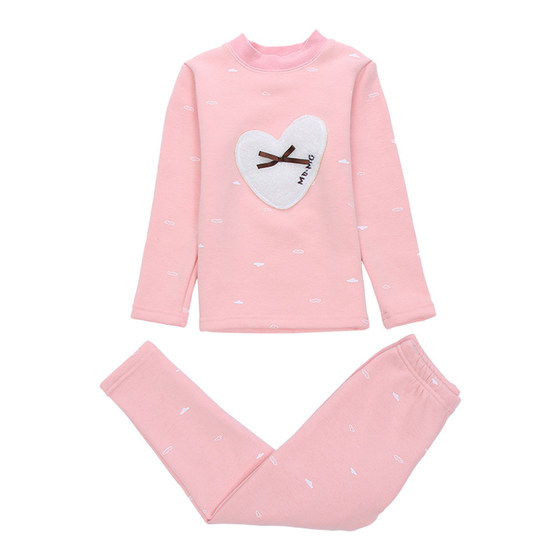 Girls' velvet underwear set, big children's winter thickened pure cotton autumn clothes and long pants, girls and children's thermal clothes, high collar