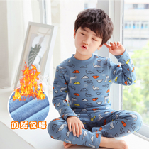 Boy gush lingerie suit High collar CUHK Winter Thickened Autumn Clothes Autumn Pants Pure Cotton Boy Children Warm Clothes