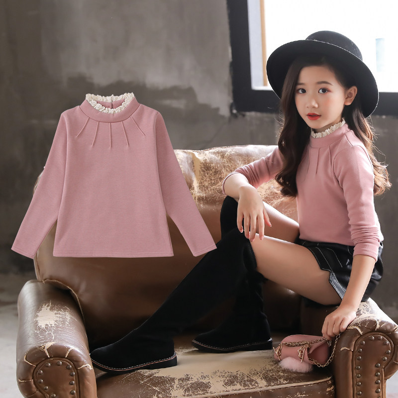 Girls' bottoming shirt 2020 new Korean version plus velvet thickened high-necked long-sleeved T-shirt autumn and winter style Western style children's top