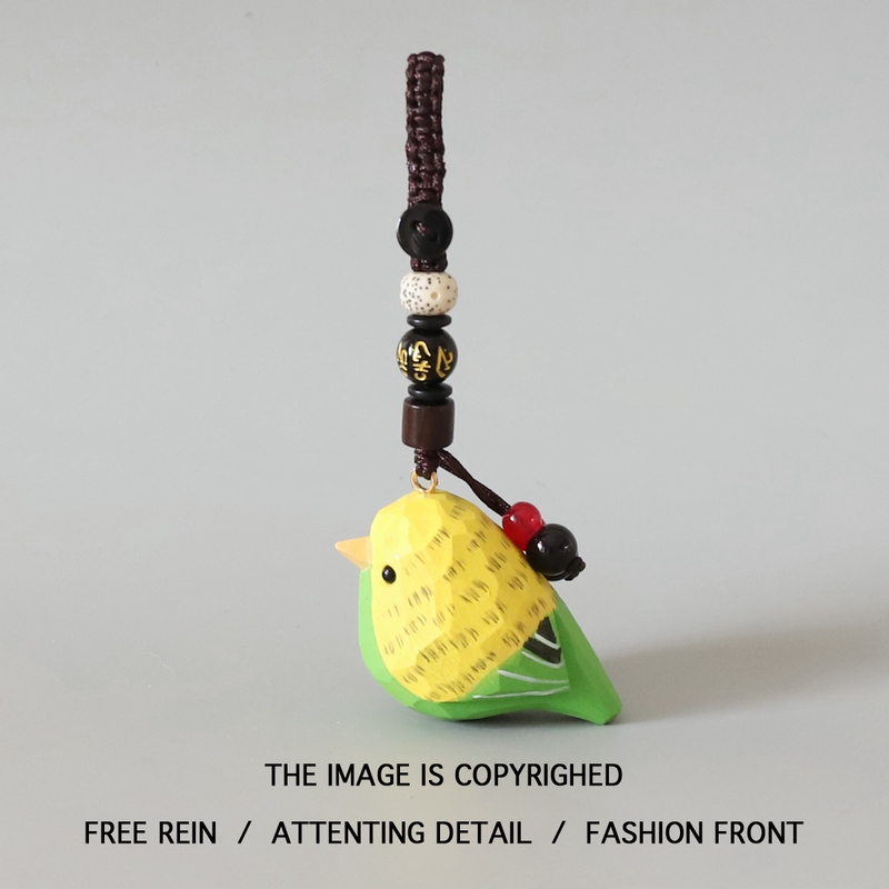 Handmade Wood Carving Bird Green Budgie Keychain Pendant Backpack Schoolbag Decoration Exquisite Gift