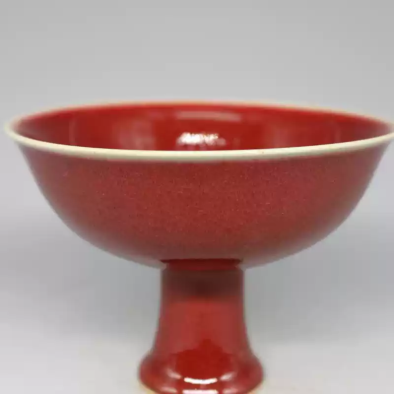大明宣德年制祭红釉高足酒杯高足碗古董古玩仿古