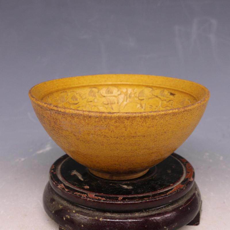 禅意与潇洒-话吉州-沙家櫪- 吉州窯 黄釉 刻花 茶碗