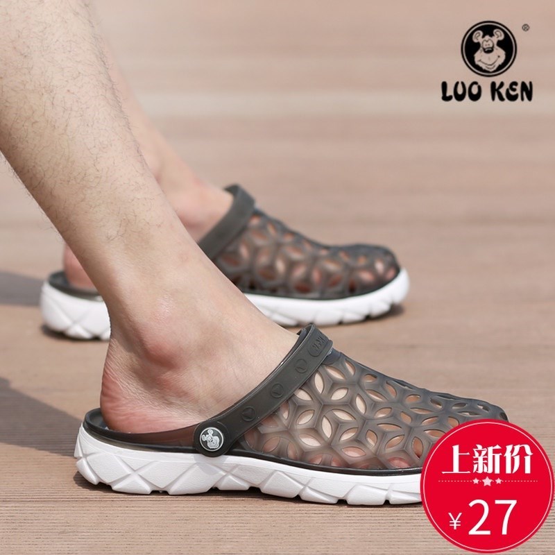 Luo Ken giày lỗ nam Phiên bản tiếng Hàn của dép đi biển Giày đế xuồng nam nửa dép trượt baotou đôi dép giản dị - Dép dép quai ngang adidas