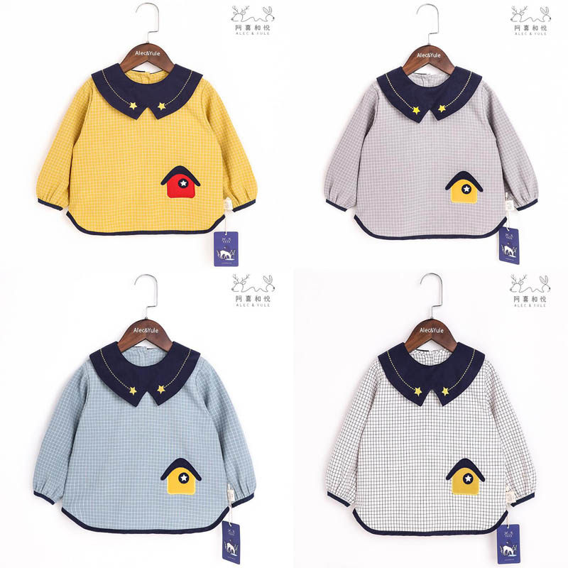 19 new Ahxi Heyue baby pure cotton waterproof reverse wear cover kindergarten eating clothes protective clothing infant eating bibs