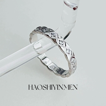 High-end s925 all-over sterling silver rhodium-plated gold small fragrant style rhombus ring set with diamonds stacked couple rings