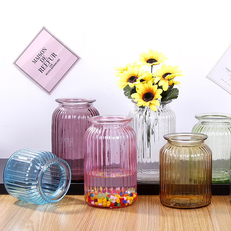 Home Decoration Stained Glass Vase Vertical Stripe Vase Ornament Hydroponic Plant Vase