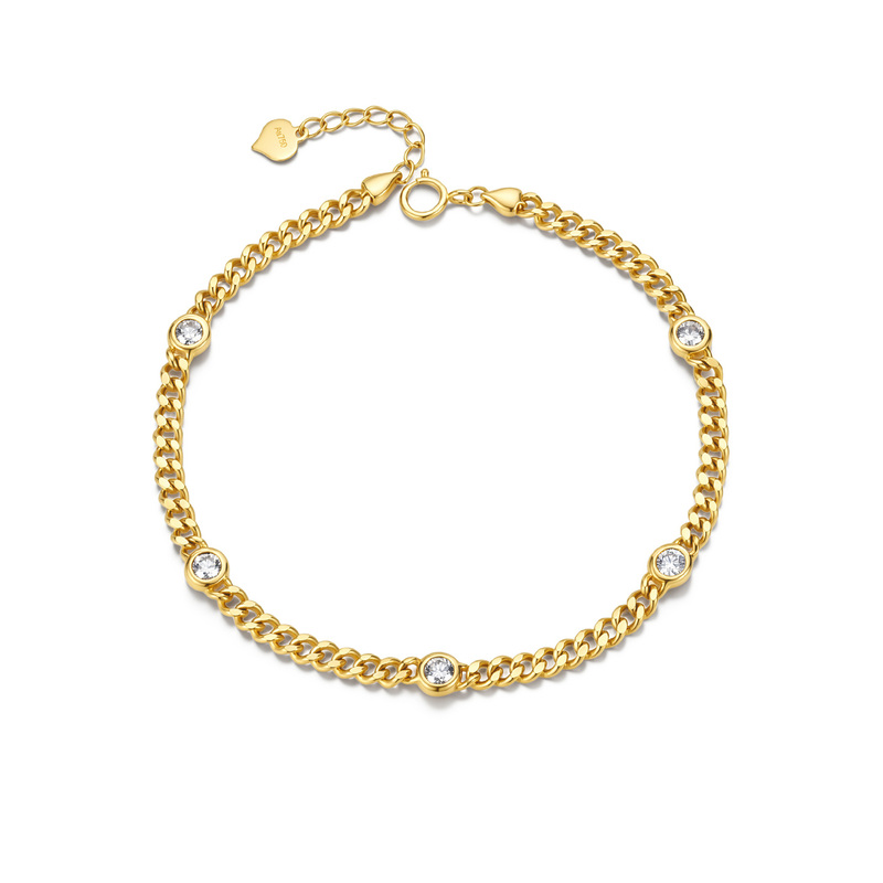 Qifan 18K Gold Cultured Diamond Bracelet, Light Luxury Cuban Chain Design, Bubble Round Diamond, Versatile for Everyday Wear and Layering