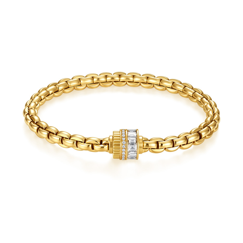 Qifan 18K Gold Flexible Bracelet with Vintage Square Diamond Embellishments, Simple and Versatile, Suitable as a Gift for Couples Qifan 18K Gold Flexible Bracelet with Vintage Square Diamond Embellishments, Simple and Versatile, Suitable as a Gift for Couples