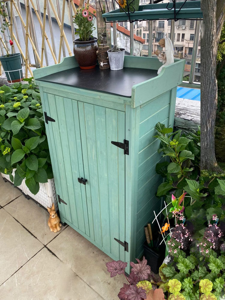 Outdoor wooden storage cabinet Multi-layer shoe cabinet Garden storage cabinet toolbox Pastoral wind sundries rainproof cabinet