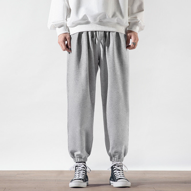 Pantyrs male spring gray beam feet loose trend hundred and casual trousers fall and winter plus thickness small foot knitted pants