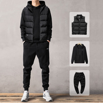 Mens sweater suit leisure jacket 2020 autumn and winter new trend mens velvet thickened vest three-piece thick