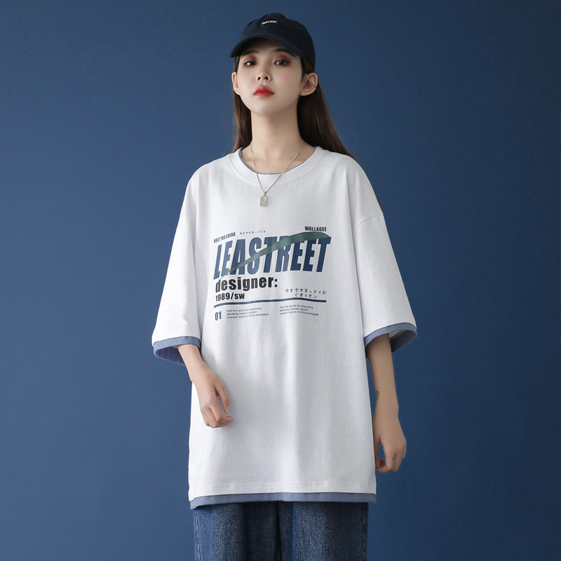 Short-sleeved summer men's 2021 loose youth trendy printed top casual all-match round neck Korean version of the trendy brand trendy half-sleeved