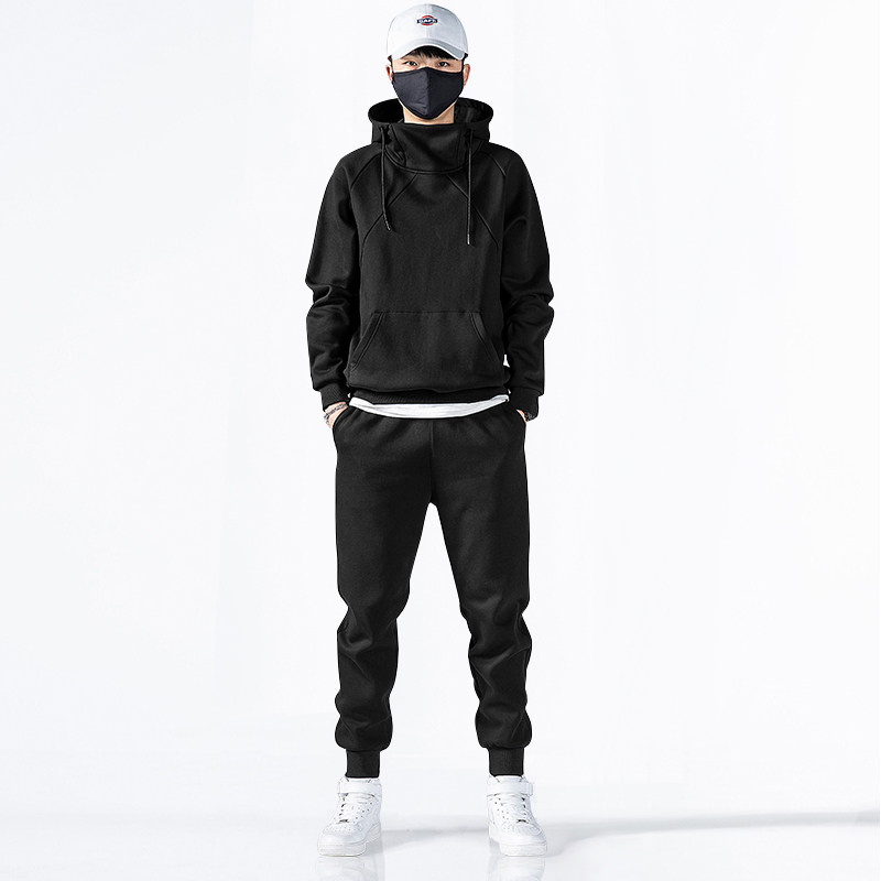 Hooded pullover high collar thick cotton T2020 new winter velvet thickened leisure sports suit warm trend set