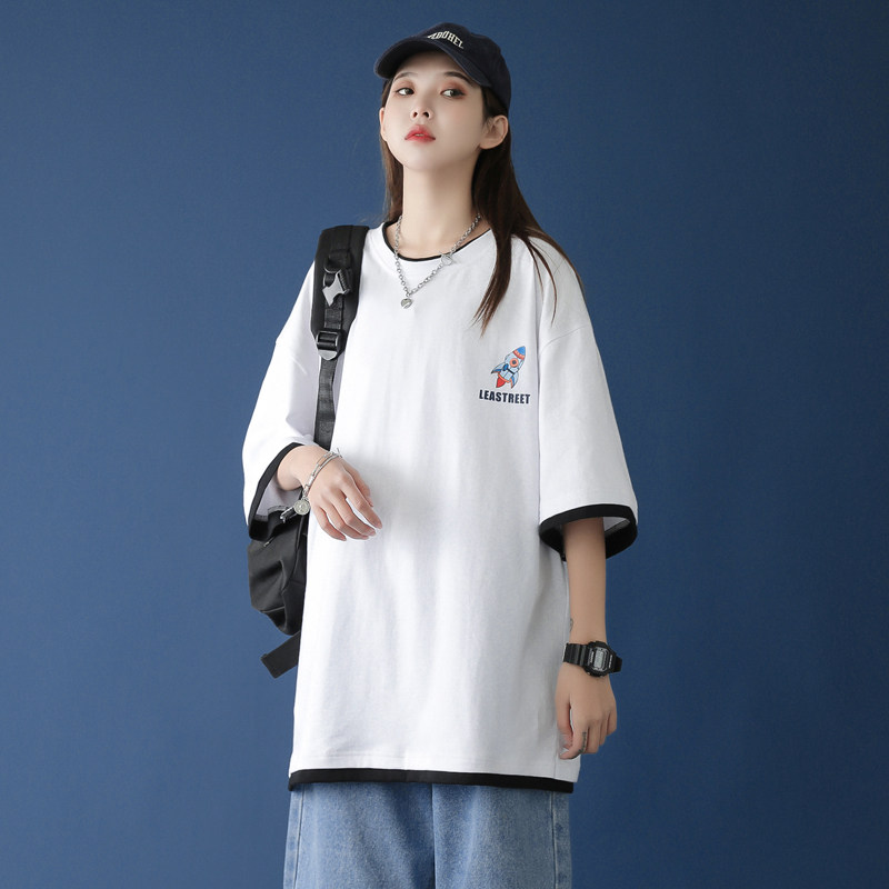 Short sleeve T-shirt men's pure cotton collar coat summer new trend printing pure color printing in loose cover shirt