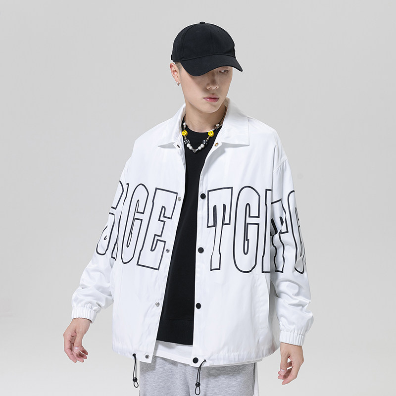 Fall Jacket Boy Tide Letter printed long sleeve clothes Han edition in relaxed casual overhood coat