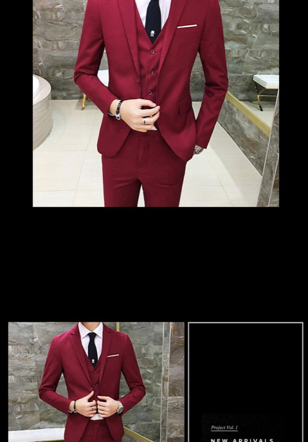 Bộ đồ vest nam mùa xuân và mùa thu tự trồng ba mảnh chú rể váy cưới chú rể phù hợp với bộ đồ chuyên nghiệp quần âu