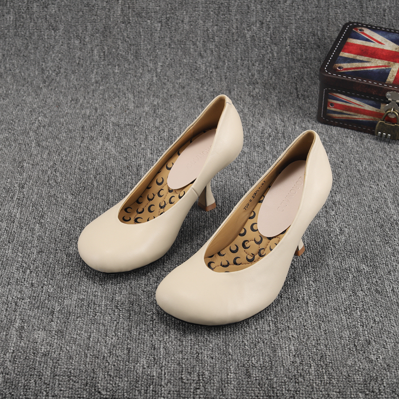 European Women's Shoes 2026 Spring New European Style Soft Leather Shallow Square Toe Comfortable Granny Shoes High Heels Single Shoes for Women European Women's Shoes 2026 Spring New European Style Soft Leather Shallow Square Toe Comfortable Granny Shoes High Heels Single Shoes for Women