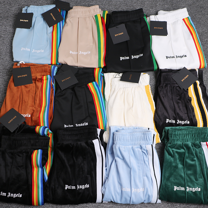 Correct Version P Goose down Rainbow Pants Men's High Street Straight Pants a Velvet Pants