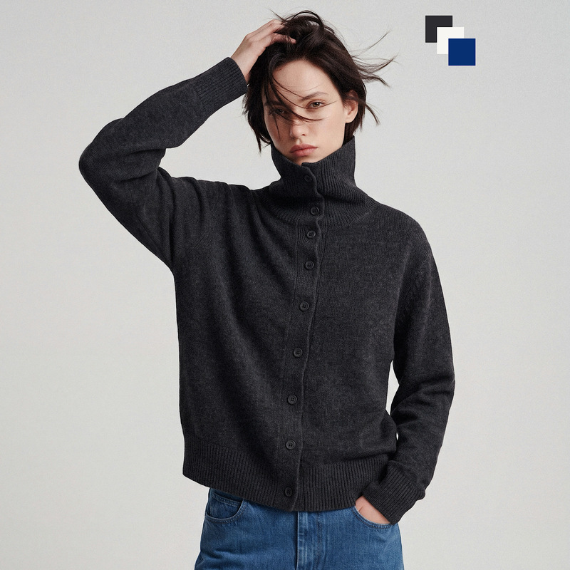 Lostmyself Wool Blend Lazy Atmosphere Soft and Cozy Couple Turtleneck Sweater Knit Cardigan Unisex