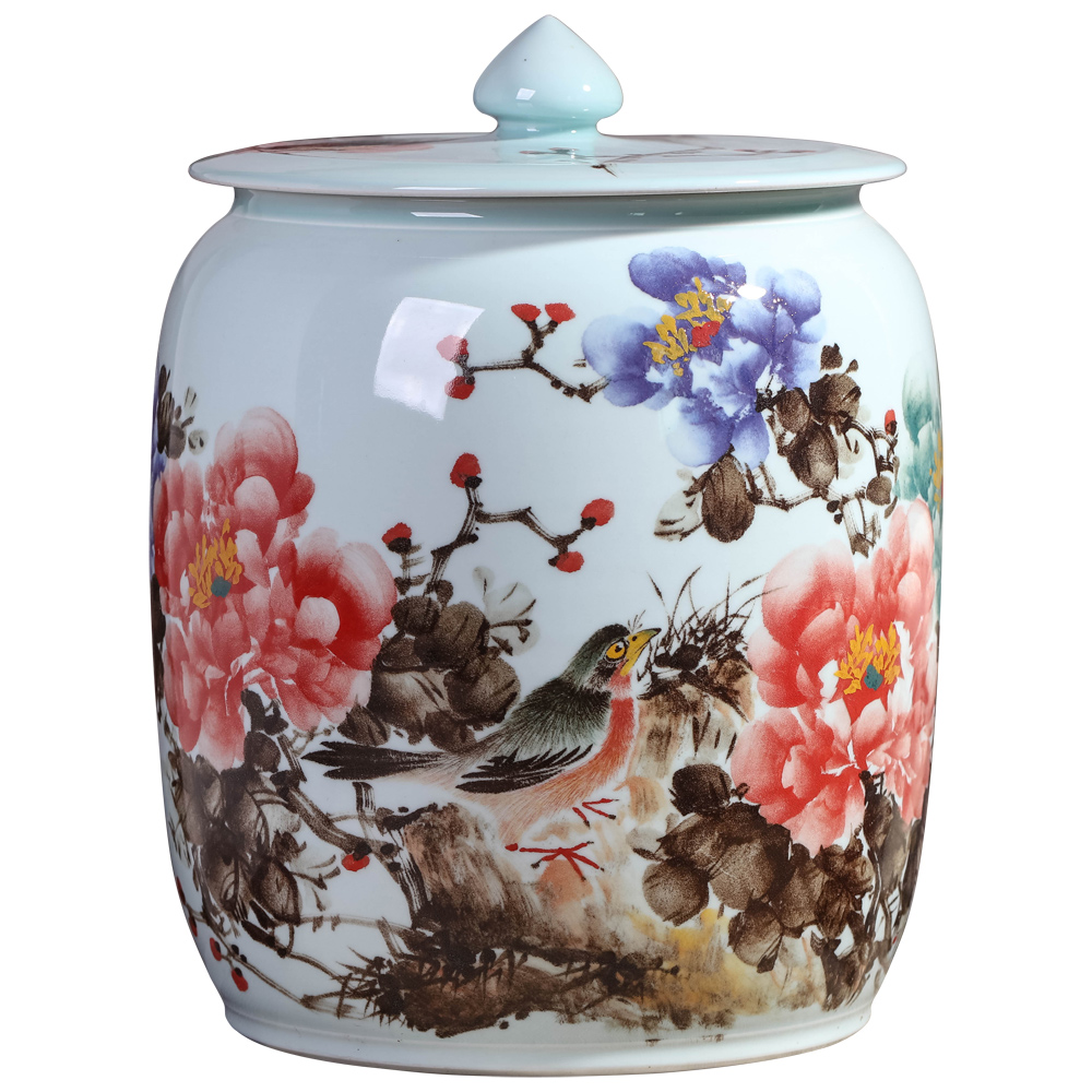 Jingdezhen ceramics rich flower tea pot seal moisture mildew storage tank receives large with cover
