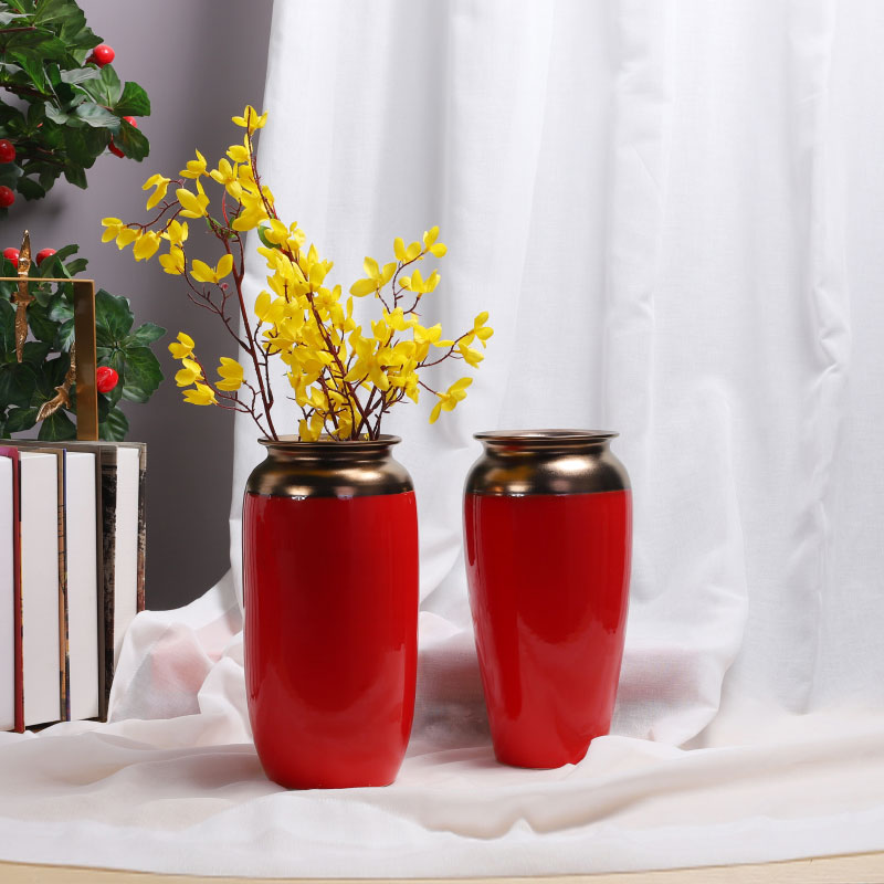 Ceramic floret bottle metal glaze and Chinese red red new Chinese style wedding celebrations flower arrangement sitting room desktop furnishing articles