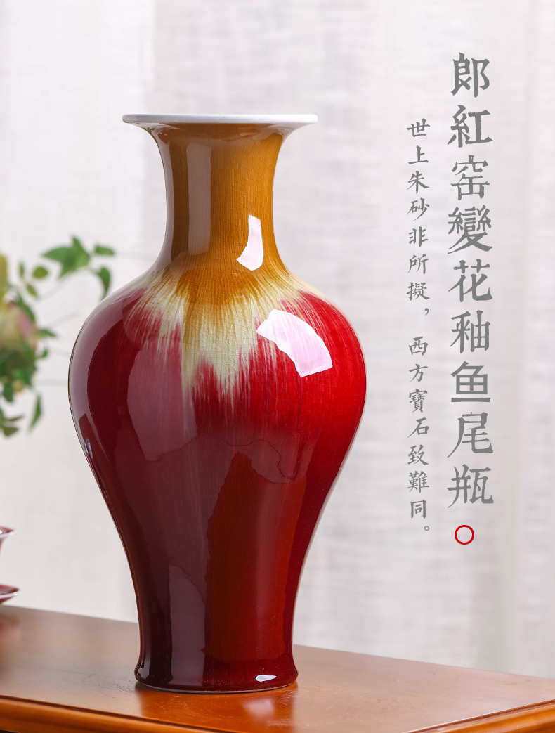 Jingdezhen ceramics ruby red glaze vase flower arranging TV ark adornment archaize sitting room of Chinese style household furnishing articles