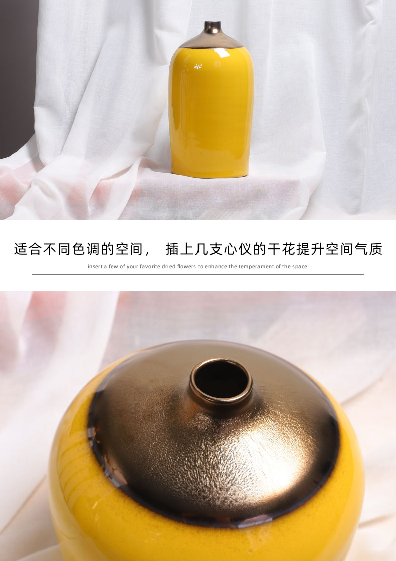 Pure color office Nordic light key-2 luxury furnishing articles yellow ceramics contracted vase set of sunflowers desktop decoration