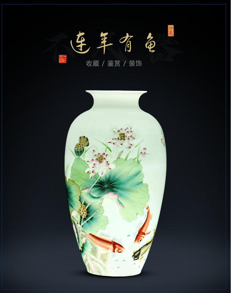 Large famous jingdezhen ceramic vase hand - made Chinese style household living room TV ark, furnishing articles handicraft ornament