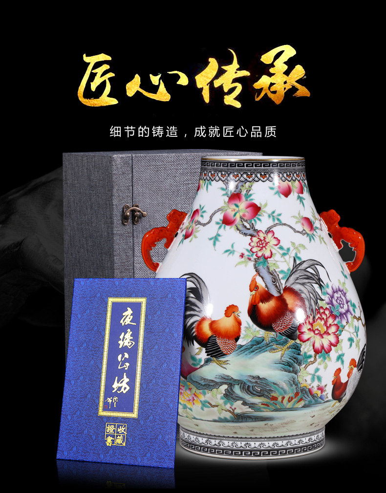 Jingdezhen ceramics imitation the qing qianlong pastel prosperous double listen barrels of Chinese style household adornment furnishing articles