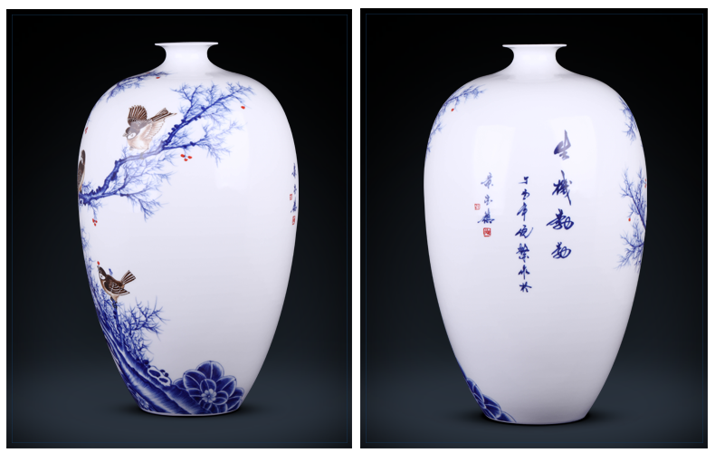 Large famous jingdezhen ceramic vase hand - made Chinese style household living room TV ark, furnishing articles handicraft ornament