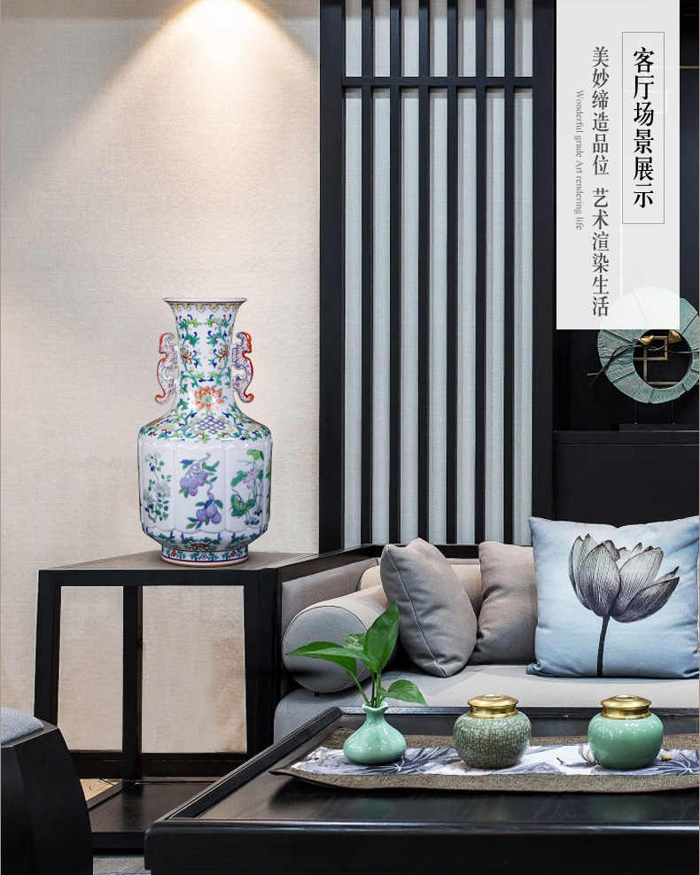 Jingdezhen blue and white color bucket ears porcelain vase antique ceramics jade bottles of the sitting room of Chinese style household adornment furnishing articles