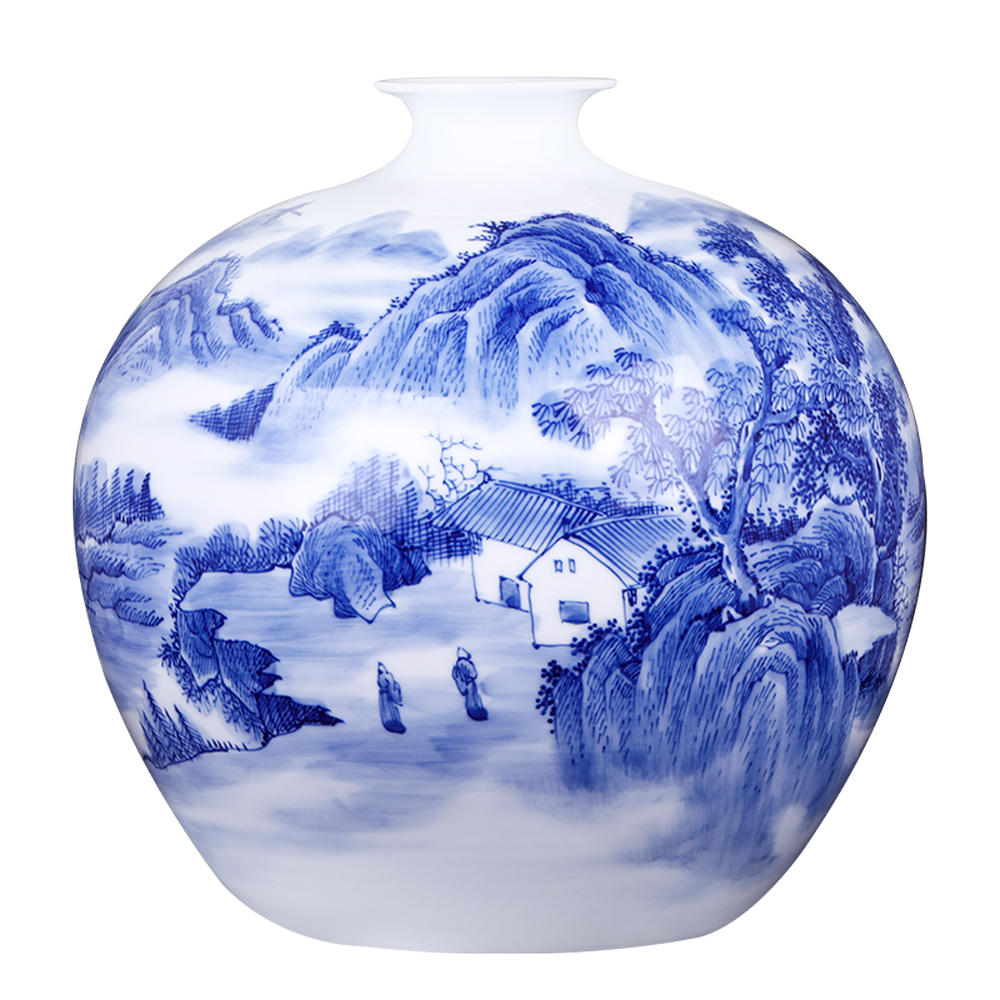Hand landscape blue and white porcelain of jingdezhen ceramic vases, flower arranging new rich ancient frame of Chinese style household adornment furnishing articles