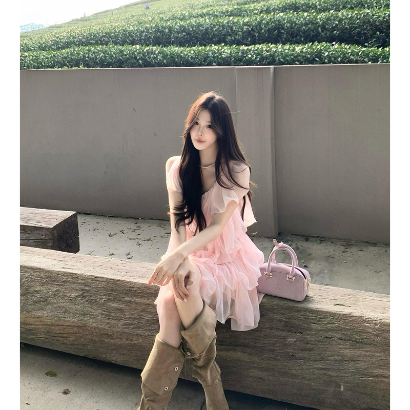 2Nd Studios Pink Ruffled Dress, Elegant, Sweet and Gentle Style, 2026 Summer New Dress