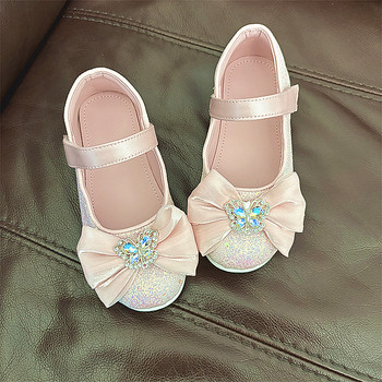 Girls princess shoes soft sole leather shoes with bright diamond bows