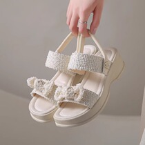 MEILI KISS Weekend College~Sandals Womens 2024 New Bow Thick Sole Straight Beach Sandals and Slippers