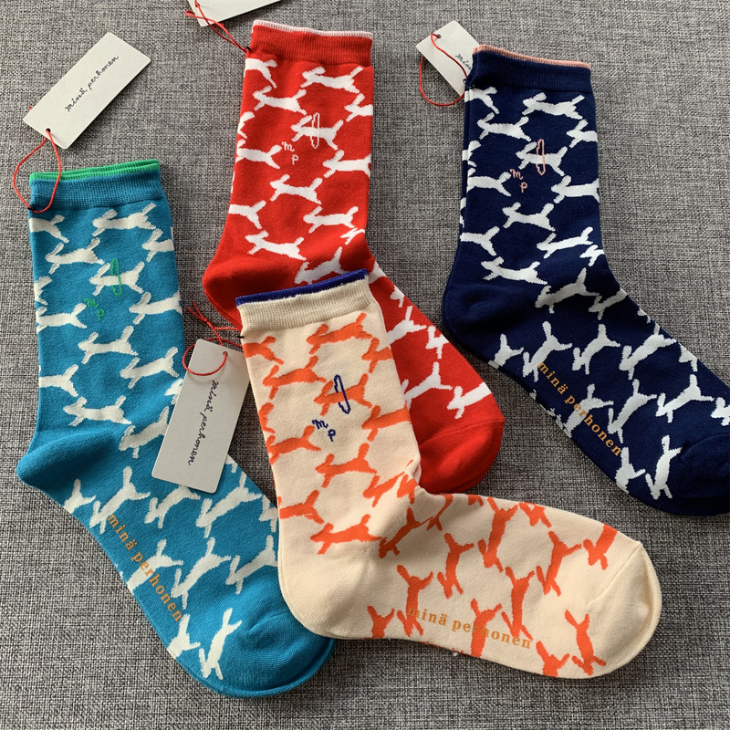 Japanese Minagawa Akira Niche Literary Forest-Style Retro Running Rabbit Mid-Calf Socks, All-Season Cotton Fashionable Calf Socks Japanese Minagawa Akira Niche Literary Forest-Style Retro Running Rabbit Mid-Calf Socks, All-Season Cotton Fashionable Calf Socks
