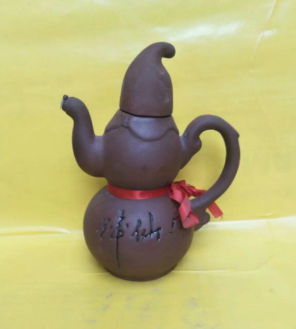 Odd-shaped old wine bottle purple sand drunk immortal pot empty wine bottle collection art boutique wine bottle lid with pattern sticky