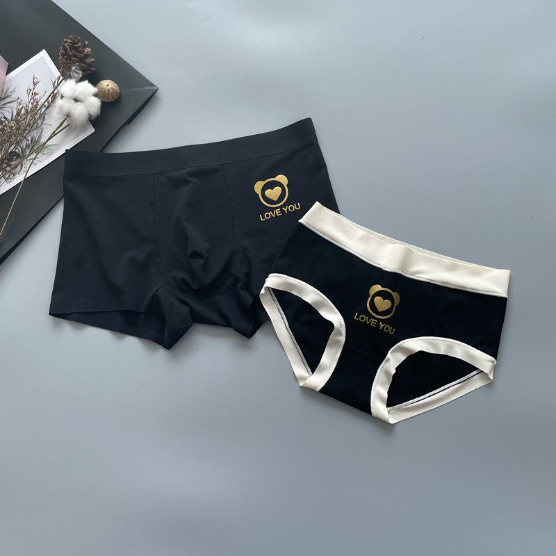 New Pint Pure Cotton Lovers Briefs Comfort Breathable Fabric One Man And One Woman Suit Cute Cute Bear Romantic Gift Box-Taobao