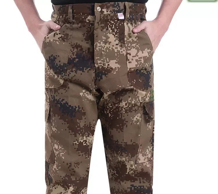 Mặc vải công cụ quần tây nam ở eo cao cỡ lớn ngụy trang quân đội cotton áo dài mùa xuân và mùa hè quần đi bộ lỏng lẻo