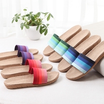 Summer Japanese couple home linen slippers female indoor thick-soled non-slip home floor cotton linen mens slippers summer