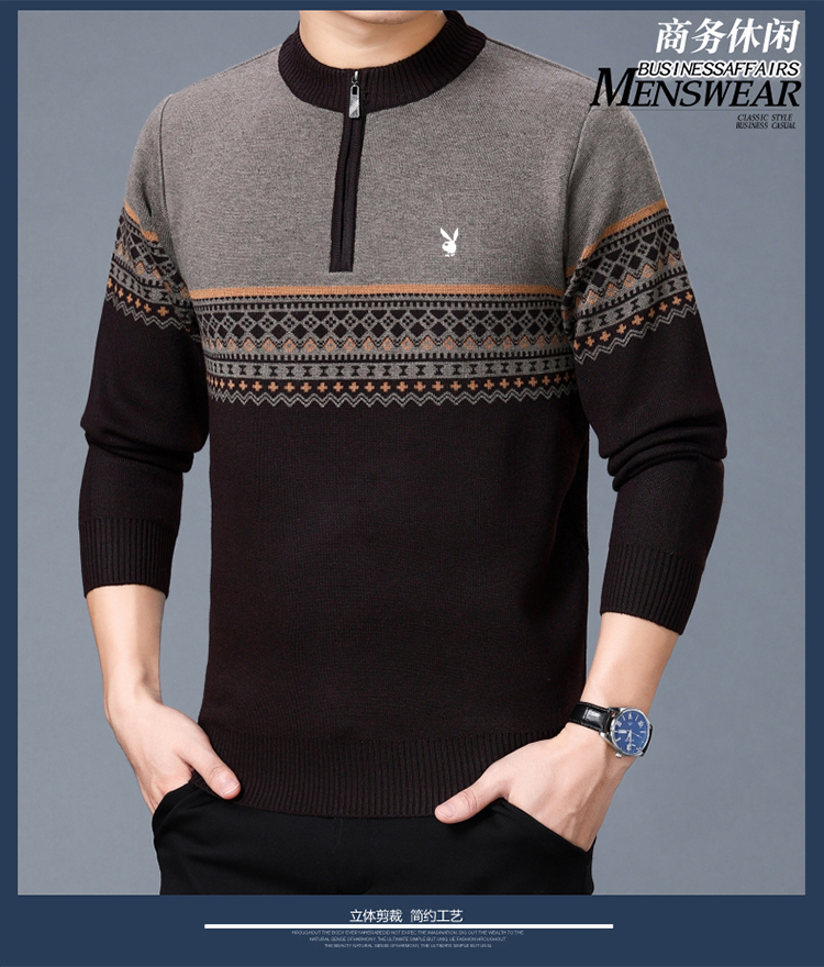 Áo len cổ lọ nam cổ tròn mùa đông Dad đóng gói cao cổ nửa cao Zip Áo len dệt kim trung niên tay dài blazer nam